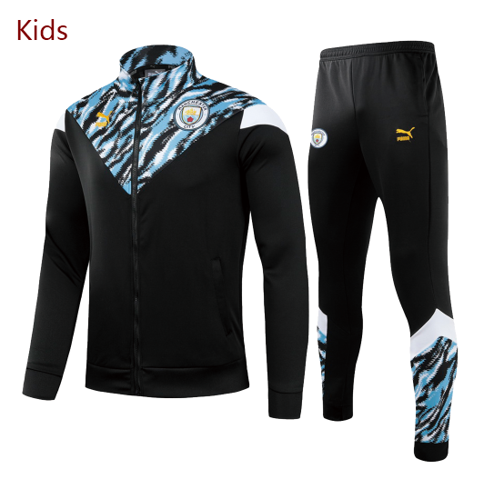 Kids 2021/22 Manchester City Black Blue Training Suits Jacket with Pants